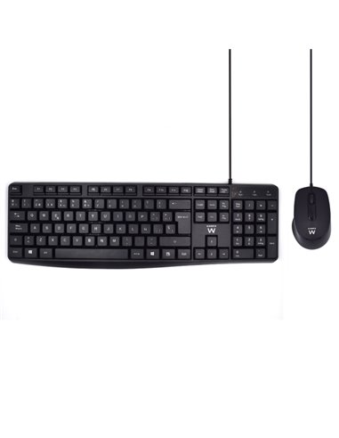 Ewent Paquete Avec Câble KB+SOURIS - Clavier de Bureau -Câble USB-À de 1.35m - Souris de Bureau - 1000dpi - Câble USB-À de 1.35m