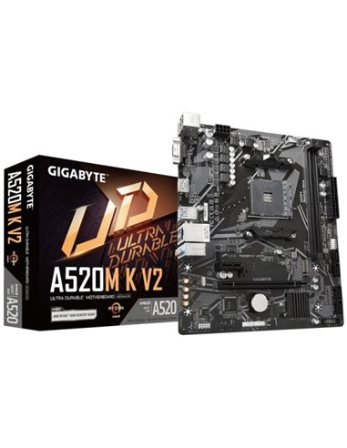 Gigabyte A520M K V2 Placa Base AMD A520 AM4 2x DDR4 - HDMI, M.2, PCIe, 4x Sata III, USB, RJ-45, VGA, Micro-ATX