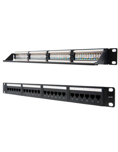 Nanocable Patch Panel 24 Puertos RJ45 Cat.6 UTP 19" 1U dual IDC - Couleur Noir