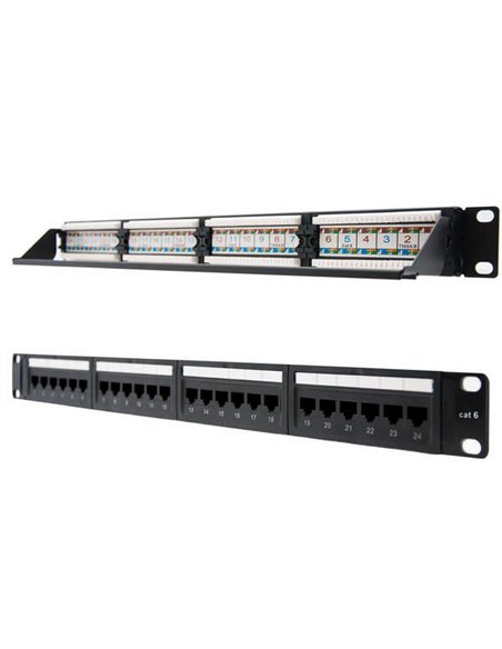 Nanocable Patch Panel 24 Puertos RJ45 Cat.6 UTP 19" 1U dual IDC - Couleur Noir