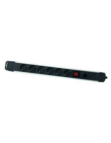 Elbat Regleta Alimentation Aluminium - 6 Tomas Schuko - Interruptor On/Off - Protection de Sobrecarga - Câble de 1.50m