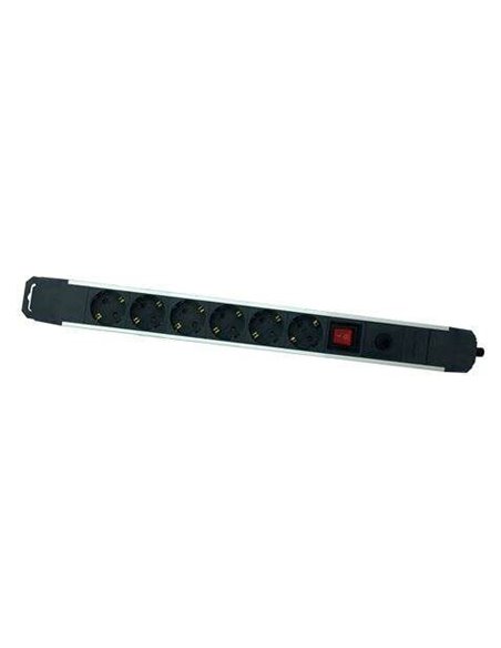 Elbat Regleta Alimentation Aluminium - 6 Tomas Schuko - Interruptor On/Off - Protection de Sobrecarga - Câble de 1.50m
