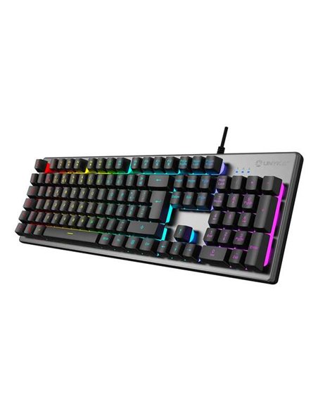 Unykach Nova K244 Clavier Gaming USB (Portugues) - Iluminacion RGB Réglable - 105 Teclas - Câble de 1.60m - Couleur Gris/Noir