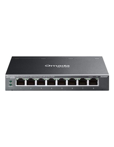 TP-Link Omada ES208GP Switch 8 Puertos RJ45 PoE+ 1Gbps - Gestionado - Conmutacion Jusqu'à 16Gbps - Supporte QOS - Carcasa Metali