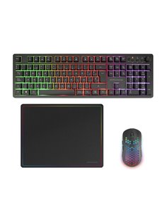 Mars Gaming MCPWX Combo Pack Gaming 3en1 - Clavier Hibrido H-Mech - Disposicion QWERTY ES - Souris 3200dpi - Switches HUANO - Co