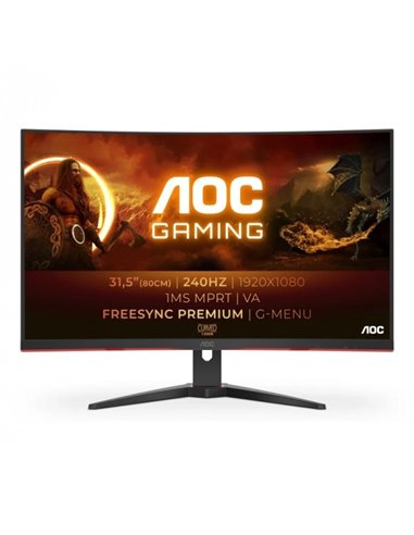 AOC G4 Monitor 31.5" Curvo 1500R LED VA FullHD 240Hz - FreeSync Premium - Respuesta 1ms - Angulo de Vision 178° - HDMI, DisplayP