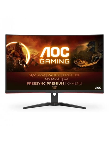 AOC G4 Monitor 31.5" Curvo 1500R LED VA FullHD 240Hz - FreeSync Premium - Respuesta 1ms - Angulo de Vision 178° - HDMI, DisplayP