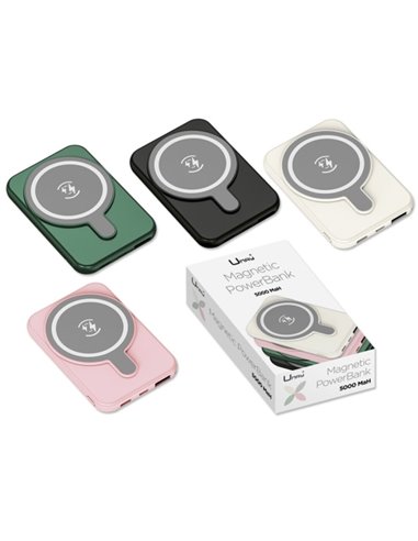 Umay Magnetic Powerbank Magnetica 5000mAh - Sorties USB e Sans fil - Couleurs assorties Aléatoires