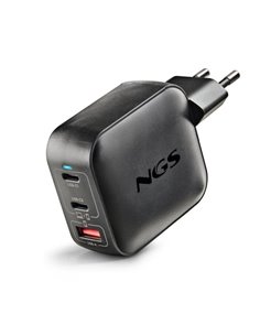 NGS Bud Tiny Cargador GaN Universal de Pared 100W Ultrarrapido - 2x USB-C PD & PPS, 1x USB-À QC 3.0 - Couleur Noir