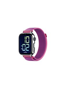 Savefamily Reloj Intelligente Smartwatch Infantil SaveWatch Plus 2 - Écran Amoled - Carcasa Plateada - Correa Tela Frambuesa