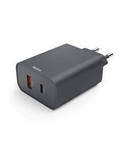Hama Cargador de Pared - Potencia 45W - USB-C - USB-À - Power Delivery - Couleur Gris