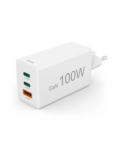 Hama Cargador de Pared - Potencia 100W - 2x USB-C - USB-À - Power Delivery - Qualcomm - GaN - Couleur Blanc