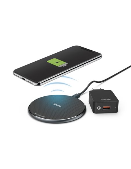 Hama QI-FC10 Cargador Inalambrico - USB-C - Câble 1m - Charge rapide - Couleur Noir