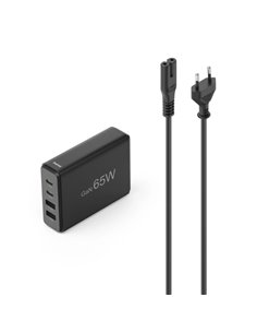 Hama Estacion de Charge USB - Potencia 65W - 2x USB-C - Câble 1.5cm - Power Delivery - Qualcomm - GaN - Couleur Noir