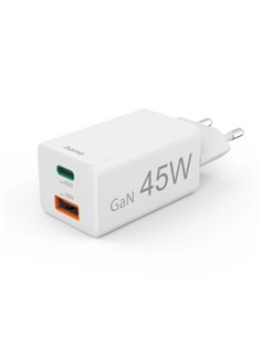 Hama Cargador de Pared - Potencia 45W - USB-C - USB-À - Power Delivery - Qualcomm - Couleur Blanc