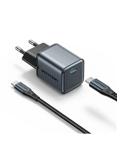 Vention Cargador de Pared - 20W - GaN - Câble USB à Lightning de 1m - USB-C - Power Delivery 3.0 - Qualcomm 3.0 - Charge rapide 