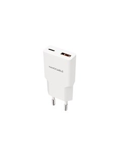 Nanocable Cargador de Pared USB-C/PD + USB-À/QC 25W - Couleur Blanc