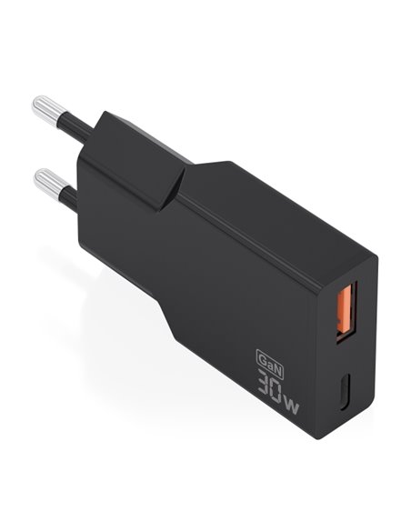 Aisens Cargador de Pared - 30W - GaN - 1xUSB-C - 1xUSB-À - Power Delivery 3.0 - Ultra Delgado - Multiples Protecciones de Sécuri