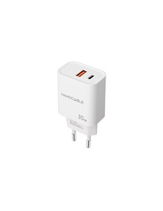 Nanocable Cargador de Pared USB-C/PD + USB-À/QC 30W - Couleur Blanc