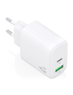 Aisens Cargador GAN 45W - 1xUSB-C PD3.0 QC4.0 et 1xUSB-À QC3.0 - Couleur Blanc