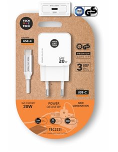 TechOneTech Cargador de Pared Ultrarrápido GaN 20w Blanc + Câble USB-C