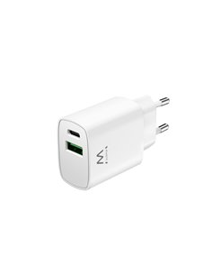 Ewent Cargador de Pared USB-C/PD + USB-À/QC 20W - Couleur Blanc