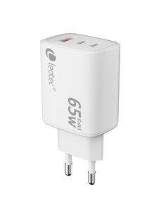 Leotec Cargador Universal 65W GAN - Ultra Slim - 2USB-C PD + 1USB-À - Couleur Blanc