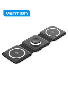 Vention FGG Plataforma de Charge Sans fil 3 en 1 Avec MagSafe - Charge rapide 15W - Luz Nocturna LED - Couleur Noir