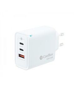 Coolbox Cargador de Pared 65W QC3.0 + PD - USB-À + 2xUSB-C - Charge rapide - Tecnología GaN - Couleur Blanc