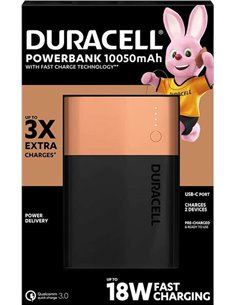 Duracell Batterie Externa/Power Bank 10050mAh PD 18W et QC 3.0 - 1x USB-À, 1x USB-C - Indicadores Led - 2 Dispositivos Simultane