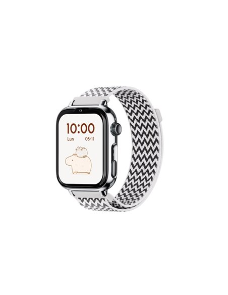 Savefamily Reloj Intelligente Smartwatch Infantil SaveWatch Plus 2 - Écran Amoled - Carcasa Plateada - Correa Tela Zigzag