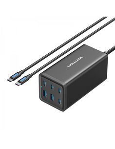 Vention Cargador GaN Portable 6 Puertos (200W/140W/45W/20W/18W/18W) - Kit Câble Noir EU