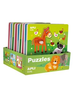 Apli Présentoir de Puzles de Bois Encajables Tematica Infantil Animales - 20x20 cm - 9 Puzles Avec Guia Impresa - Alto Valor Did