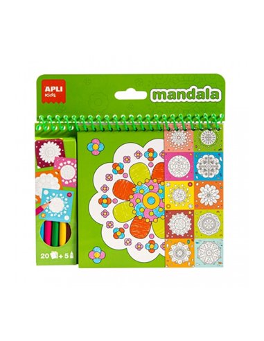 Apli Bloc de Dibujos Avec Mandalas et Lapices de Couleurs - 20 Paginas - 5 Lapices - Idéal Pour Viajes - Estimula Creatividad et