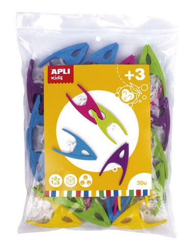 Apli Pinzas de Plastico Pour Niños - Taille 60x33x15 - Couleurs assorties: Jaune, Fucsia, Lila, Vert et Bleu - Alto Valor Didact