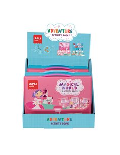 Apli Présentoir Activity Books de 6 Unidades - 2 Tematicas: le Mundo Magico et Piratas - 3 Libros Avec Feuilles Plastificadas et