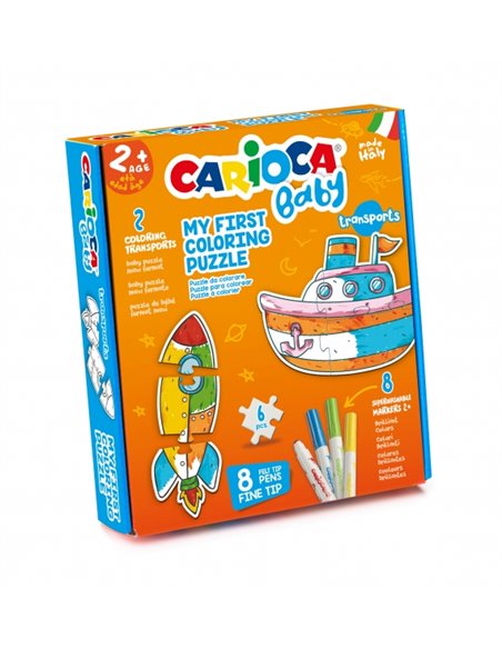 Carioca Coloring Puzzle Transports Baby 2+ Pack de Puzzle Pour Niños - 2 Medios de Transporte de 3 Piezas - 2 Transportes de Ref