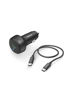 Hama Cargador de Coche 25W - Câble USB-C de 1m - Écran LED - Power Delivery - Qualcomm 2.0 - Couleur Noir