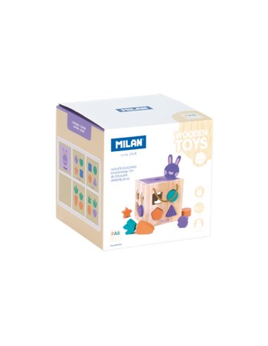 Milan Rabbit Juguete Educativo de Bois - Cubo Pour Encajar Piezas - à Partir de 12 Meses - Multicolor