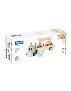 Milan Wheels On The Road Juguete Educativo de Bois - 4 Vehiculos - Promueve Imaginacion - Multicolor