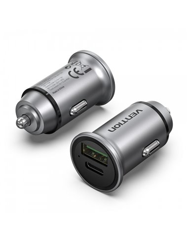 Vention Cargador de Coche 20W 2xUSB (À+C) QC4.0 3.4A - Design Mini - Aluminium Gris