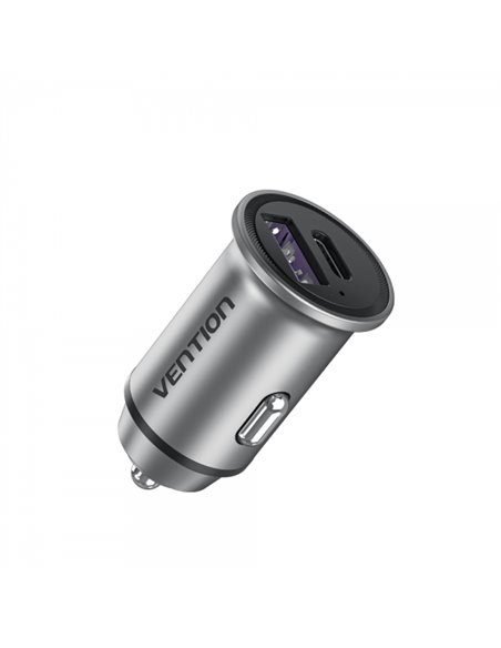 Vention Cargador de Coche 30W 2xUSB (À+C) QC4.0 5A - Design Mini - Aluminium Gris