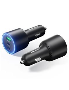 Vention Cargador de Coche Pour Smartphone - 100W - 2xUSB-C - USB-À - Power Delivery 3.0 - Qualcomm 3.0 - Couleur Noir