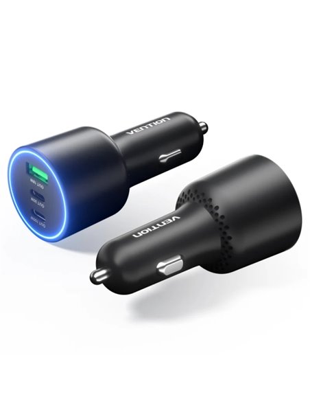 Vention Cargador de Coche Pour Smartphone - 100W - 2xUSB-C - USB-À - Power Delivery 3.0 - Qualcomm 3.0 - Couleur Noir