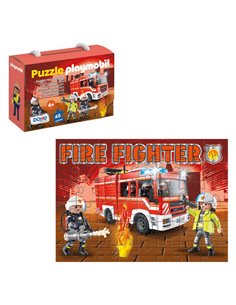 Dohe Playmobil Puzzle Pour Niños de 48 Piezas - Tematica Bomberos - Double Capa de Carton - Capa Intermedia de Contrachapado - E
