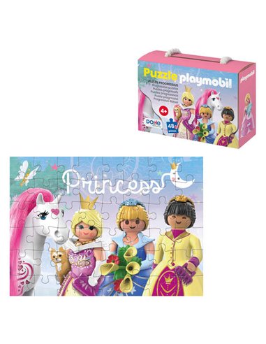 Dohe Playmobil Puzzle Pour Niños de 48 Piezas - Tematica Princesas - Double Capa de Carton - Capa Intermedia de Contrachapado - 