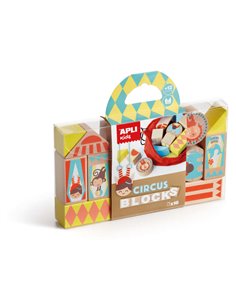 Apli Juego de Bloques de Bois Apilables Modelo Circo - 16 Piezas Avec Sac de Tela - Pino de Haute qualité Avec Impression à Todo