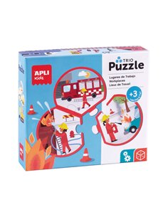 Apli Puzle Trio de Asociacion Profesiones - 24 Piezas Redondeadas de Ø 9 cm - 8 Puzles Distintos de 3 Piezas - Potencia Vision E