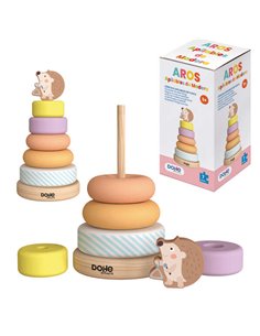 Dohe Juego Educativo de Aros Apilables de Bois Natural - Bordes Redondos - Varilla de Sécurité - Estimula la Coordinacion Ojo-Ma