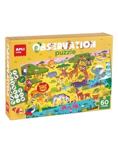 Apli Puzzle Observacion Junior Jungla de 60 Piezas de 6x6cm - Comprend Poster et 1 Ficha Avec Diferentes Objetos - Desarrolla la